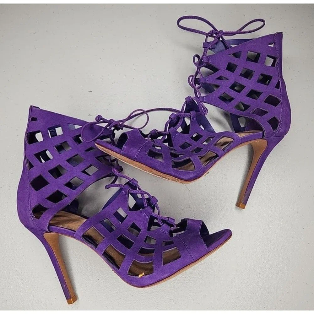 Schutz Womens Size 8.5 B Strappy Caged Gladiator Purple Heels Pumps Leather